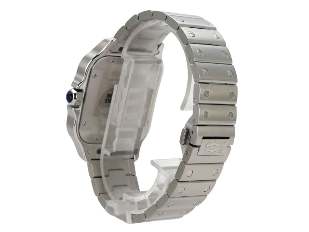 Cartier Santos de Cartier großes Modell WSSA0062 mit poliertem Edelstahlarmband und Quickswitch-Funktion.