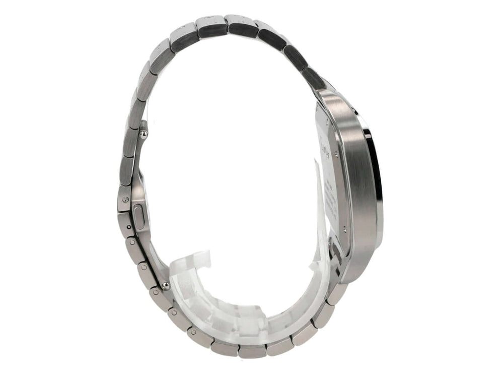 Cartier Santos de Cartier Dual Time WSSA0076 Uhr seitlich mit Edelstahlband und poliertem Gehäuse