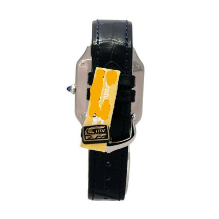Cartier Santos-Dumont kleines Modell WSSA0086 mit schwarzem Alligatorlederarmband und Preisschild.