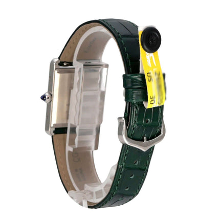 Cartier Tank Must großes Modell WSTA0115 mit grünem Lederarmband und Edelstahlgehäuse
