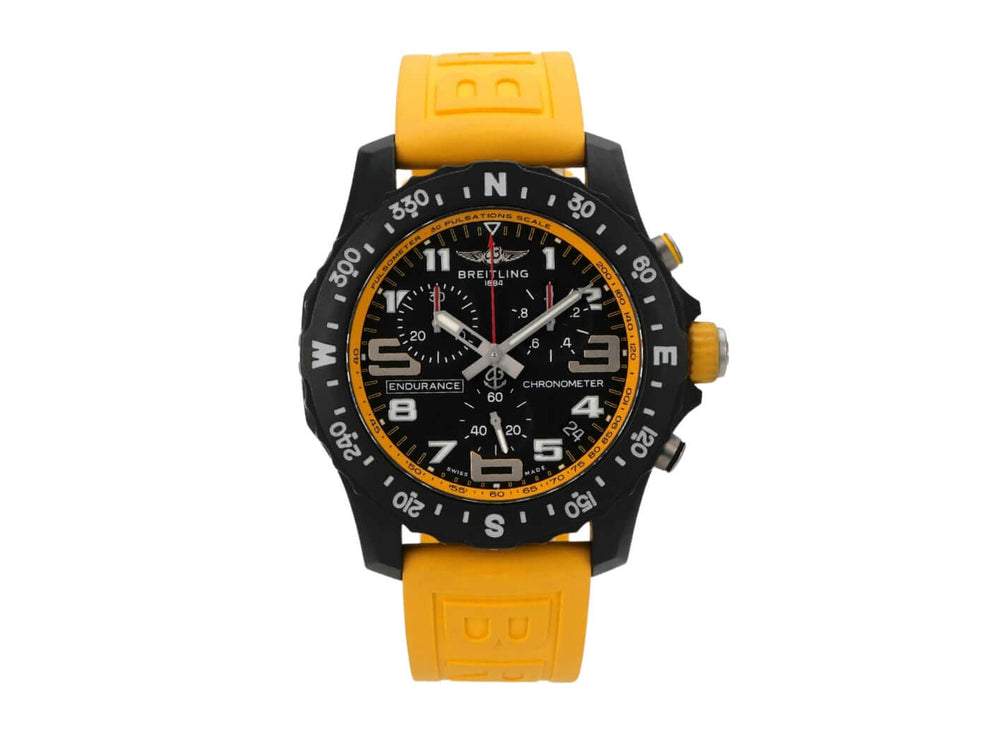 Breitling Endurance Pro X82310A41B1S1 Uhr mit schwarzem Zifferblatt und gelbem Kautschukband
