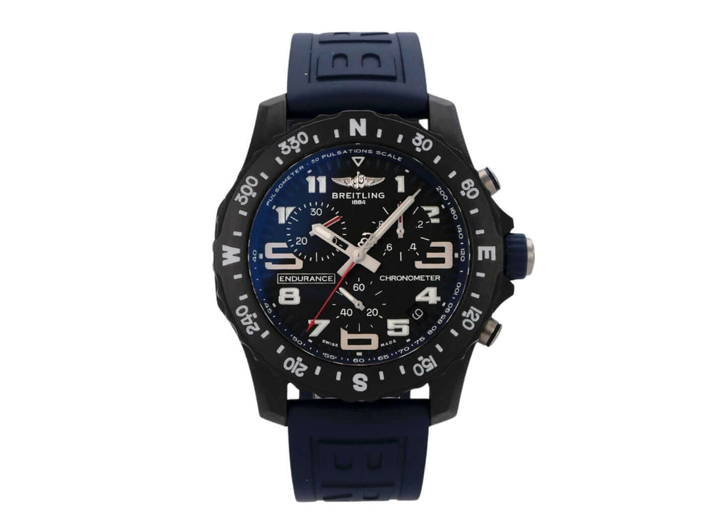 Breitling Endurance Pro X82310D51B1S1 aus 2020 mit schwarzem Zifferblatt und blauem Kautschukband