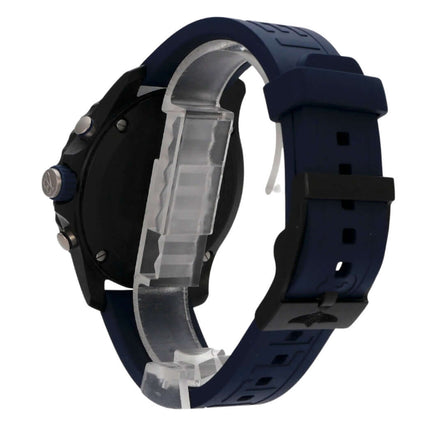 Breitling Endurance Pro X82310D51B1S1 seitliche Ansicht mit blauem Kautschukband und schwarzem Gehäuse.