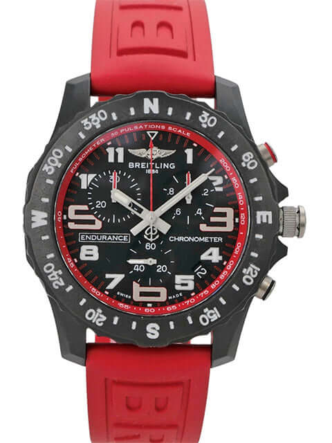 Breitling Endurance Pro X82310D91B1S1 Armbanduhr mit rotem Kautschukband und schwarzem Zifferblatt