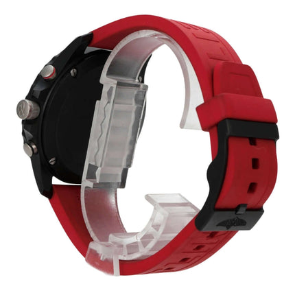 Breitling Endurance Pro X82310D91B1S1 mit rotem Kautschukband und schwarzem Gehäuse, seitliche Ansicht.