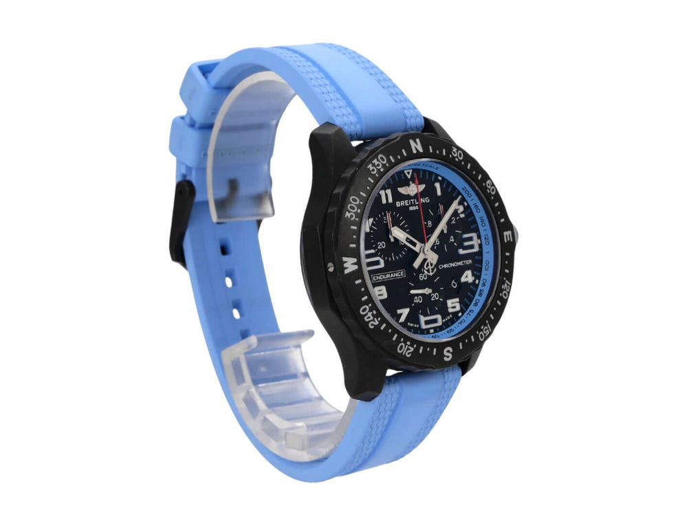 Breitling Endurance Pro 38 X83310281B1S1 blaues Kautschukband und schwarzes Zifferblatt. Chronograph und Chronometer.