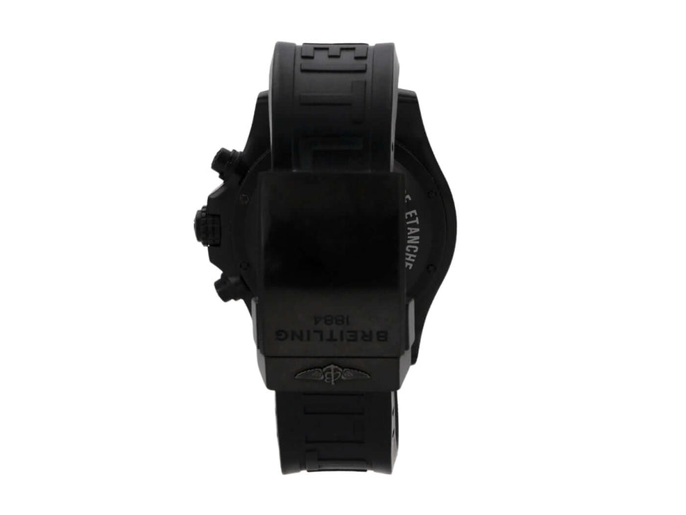 Breitling Avenger Hurricane 45, schwarze Lünette und Kautschukband, aus der Kollektion 2017, seitliche Ansicht.