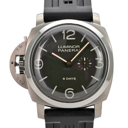 Panerai Luminor 1950 Left-Handed 8 Days Titanio PAM00368 mit schwarzem Kautschukband und grauem Zifferblatt