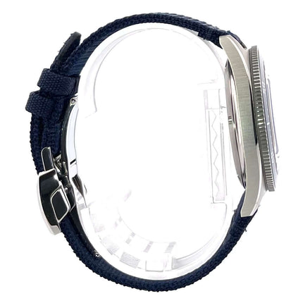 Glashütte Original SeaQ seitliche Ansicht - Edelstahlgehäuse, blaue Textilarmband und Faltschließe, Ref. 1-39-11-09-81-34
