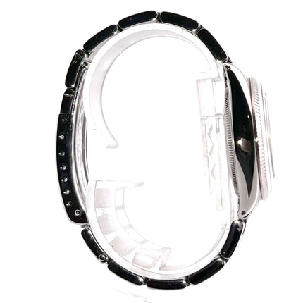 Rolex Oyster Perpetual 34 Ref. 1005 Seitenansicht, Edelstahlgehäuse, Poliertes und satiniertes Edelstahlarmband, Graues Zifferblatt, Automatik-Uhr, 1984-1985