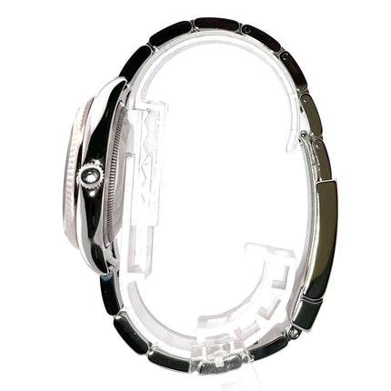 Rolex Air King Ref. 114234 Seitenansicht, poliertes und satiniertes Edelstahlgehäuse, Oyster-Armband, Faltschließe, 34 mm Durchmesser