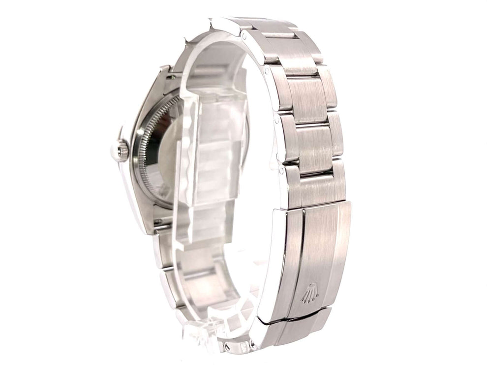 Rückseite des Rolex Air King Ref. 114234 mit Edelstahl Oyster Armband und polierter Faltschließe