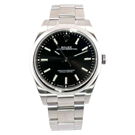 Rolex Oyster Perpetual 39 Schwarz 114300, Edelstahlgehäuse, schwarzes Zifferblatt, 2019, Automatik, sehr guter Zustand, mit Box.