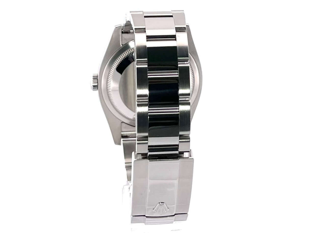 Rückansicht der Rolex Datejust 36 Edelstahl Ref. 116200 mit geschlossenem Oyster Armband und Faltschließe.