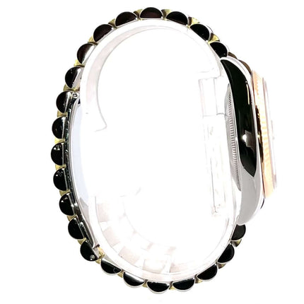 Seitenansicht der Rolex Datejust 36 Edelstahl Gelbgold 116233 mit Jubilé-Band, polierte und satinierte Glieder in Edelstahl und 18 kt Gelbgold