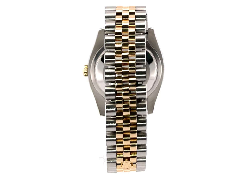 Rückseite des Rolex Datejust 36 Edelstahl Gelbgold 116233 mit Jubilé-Armband in Edelstahl und 18 kt Gelbgold