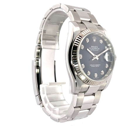 Rolex Datejust 36mm Edelstahl Weißgold Ref. 116234 Blau Diamant Zifferblatt, 2016, poliertes und satiniertes Armband, Automatik, Datum.