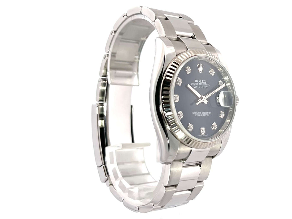 Rolex Datejust 36mm Edelstahl Weißgold Ref. 116234 Blau Diamant Zifferblatt, 2016, poliertes und satiniertes Armband, Automatik, Datum.