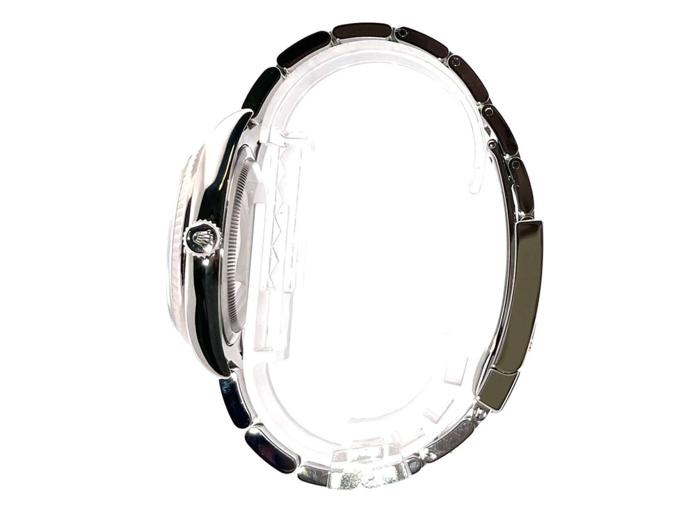 Seitenansicht Rolex Datejust 36 Edelstahl/Weißgold 116234 blaues Zifferblatt Diamanten 2016.