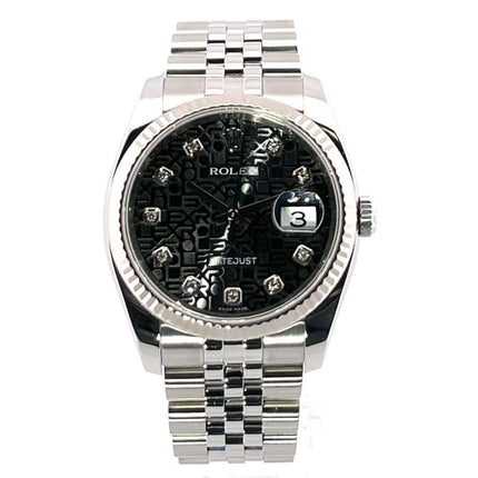Rolex Datejust 36 Edelstahl Weißgold 116234 mit schwarzem Diamanten-Zifferblatt und Jubilé-Band