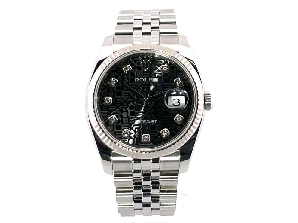 Rolex Datejust 36 Edelstahl Weißgold 116234 mit schwarzem Diamanten-Zifferblatt und Jubilé-Band