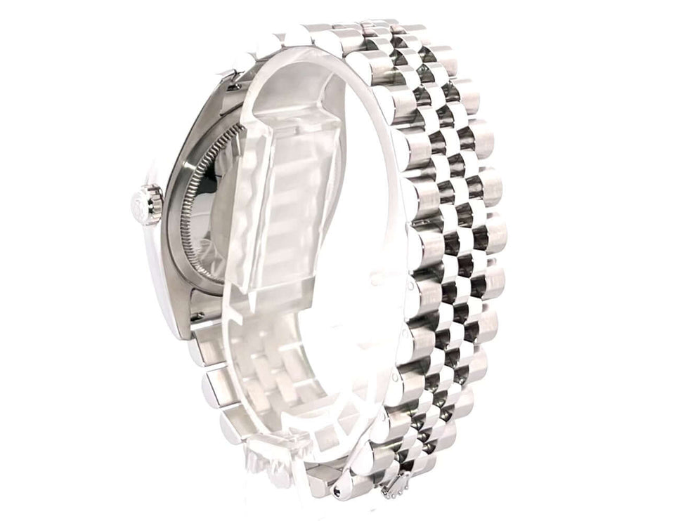 Rückansicht des Rolex Datejust 36 Edelstahl Weißgold Ref. 116234 mit poliertem und satiniertem Jubile-Band.