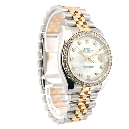 Rolex Datejust 36 Edelstahl Gelbgold Diamant Lünette Ref. 116243, Perlmutt Zifferblatt, 18 kt Gelbgold Jubilé-Armband, Luxus Automatikuhr