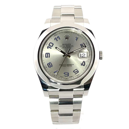 Rolex Datejust II 41 Edelstahl 116300 Rhodium Arabisch Uhr mit silberfarbenem Zifferblatt und Oyster Edelstahlarmband