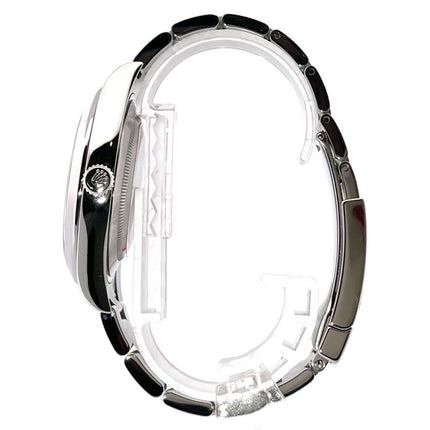 Seitenansicht der Rolex Datejust II 41 Edelstahl 116300 Rhodium Arabisch mit poliertem und satiniertem Oyster Edelstahlband und Faltschließe