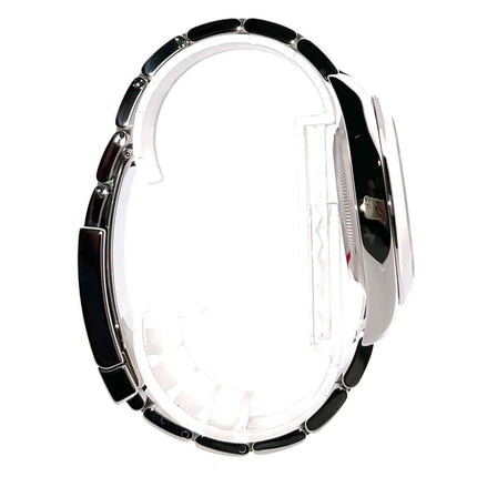 Seitenansicht der Rolex Datejust II 41 Edelstahl Ref. 116300 mit poliertem Edelstahlgehäuse und satiniertem Oysterband.