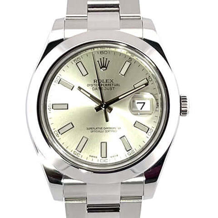 Rolex Datejust II 41 Silber Edelstahl Armbanduhr Ref. 116300, poliertes/satiniertes Gehäuse und Armband, automatisches Uhrwerk