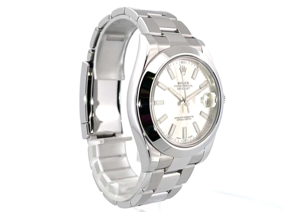 Rolex Datejust II 41 Edelstahl Ref. 116300 Silber, poliertes Gehäuse, silberfarbenes Zifferblatt mit Leuchtindizes, Oysterband, Automatik, 2015