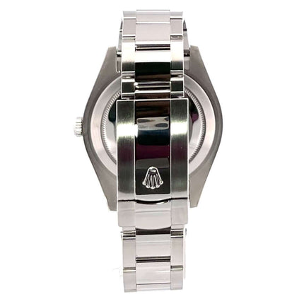 Rückseite einer Rolex Datejust II 41 Edelstahl 116300 Uhr mit poliertem und satiniertem Oyster Edelstahlarmband