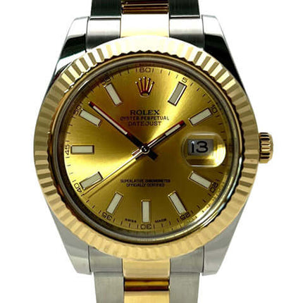 Rolex Datejust II 41 Edelstahl Gelbgold 116333 Champagner mit 18 kt Gelbgold Lünette und champagnerfarbenem Zifferblatt.