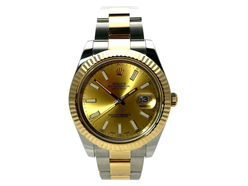 Rolex Datejust II 41 Edelstahl Gelbgold 116333 Champagner Zifferblatt, Oyster Armband, 18 kt Gelbgold Lünette, Automatikwerk Detailansicht