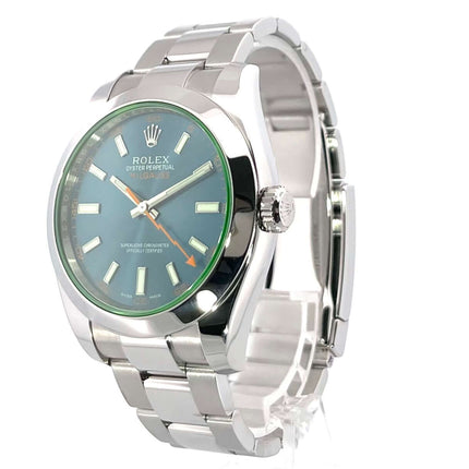 Rolex Oyster Perpetual Milgauss 116400GV Edelstahlgehäuse blaues Zifferblatt mit Leuchtindizes und Blitz Sekundenzeiger, 40mm, Automatikwerk