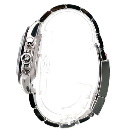 Rolex Daytona Edelstahl 116500LN Seitenansicht mit Keramik Lünette und Oyster Armband aus poliertem und satiniertem Edelstahl