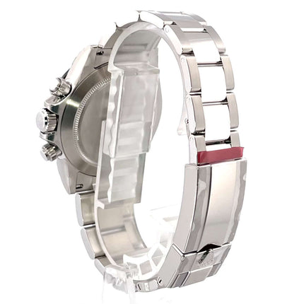 Rückseite der Rolex Daytona Edelstahl Ref. 116500LN, poliertes und satiniertes Edelstahlgehäuse und Armband, Sicherheitsfaltschließe.