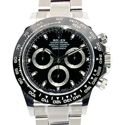 Rolex Daytona Edelstahl 116500LN Schwarz, poliertes und satiniertes Edelstahlgehäuse, schwarze Keramik-Lünette, schwarzes Zifferblatt, Oyster-Armband