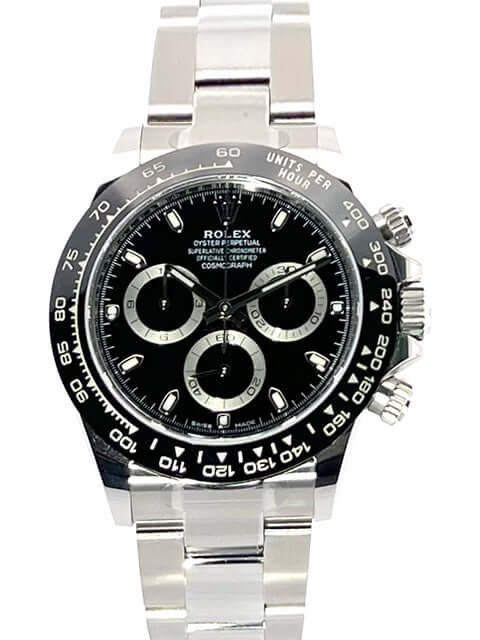 Rolex Daytona Edelstahl 116500LN Schwarz, poliertes und satiniertes Edelstahlgehäuse, schwarze Keramik-Lünette, schwarzes Zifferblatt, Oyster-Armband