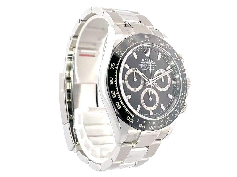 Rolex Daytona 116500LN Edelstahl mit schwarzem Zifferblatt und Keramik-Lünette, Tachymeterskala, poliertes und satiniertes Oyster-Armband