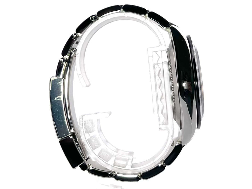 Rolex Daytona Edelstahl 116500LN Seitansicht des polierten und satinierten Oyster Edelstahlarmbands mit Keramiklünette und Sicherheitsfaltschließe