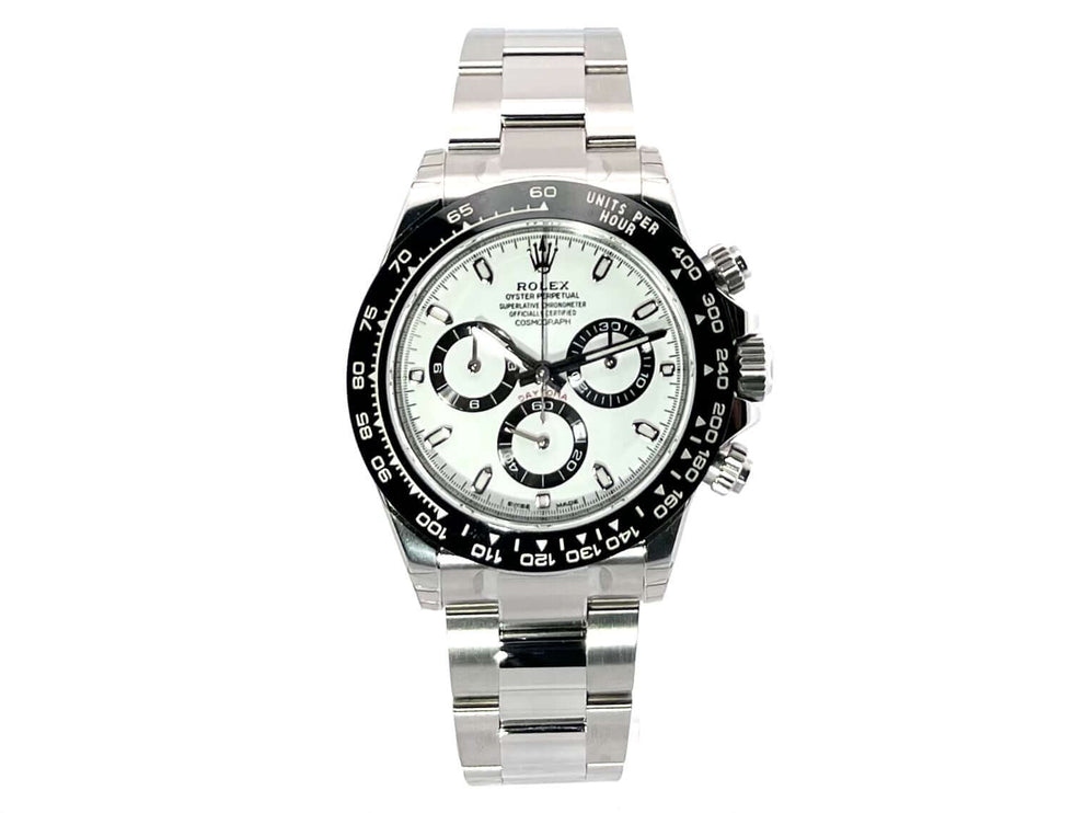 Rolex Daytona Edelstahl 116500LN weiß, Keramik Lünette, Oyster Armband, Chronometer, Saphirglas, poliert und satiniert.