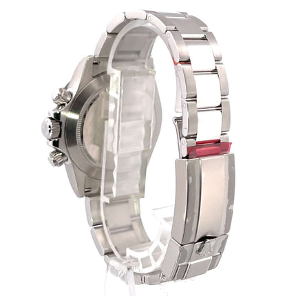 Rückansicht der Rolex Daytona Edelstahl 116500LN mit poliertem und satiniertem Oyster Edelstahl Armband und Sicherheitsfaltschließe