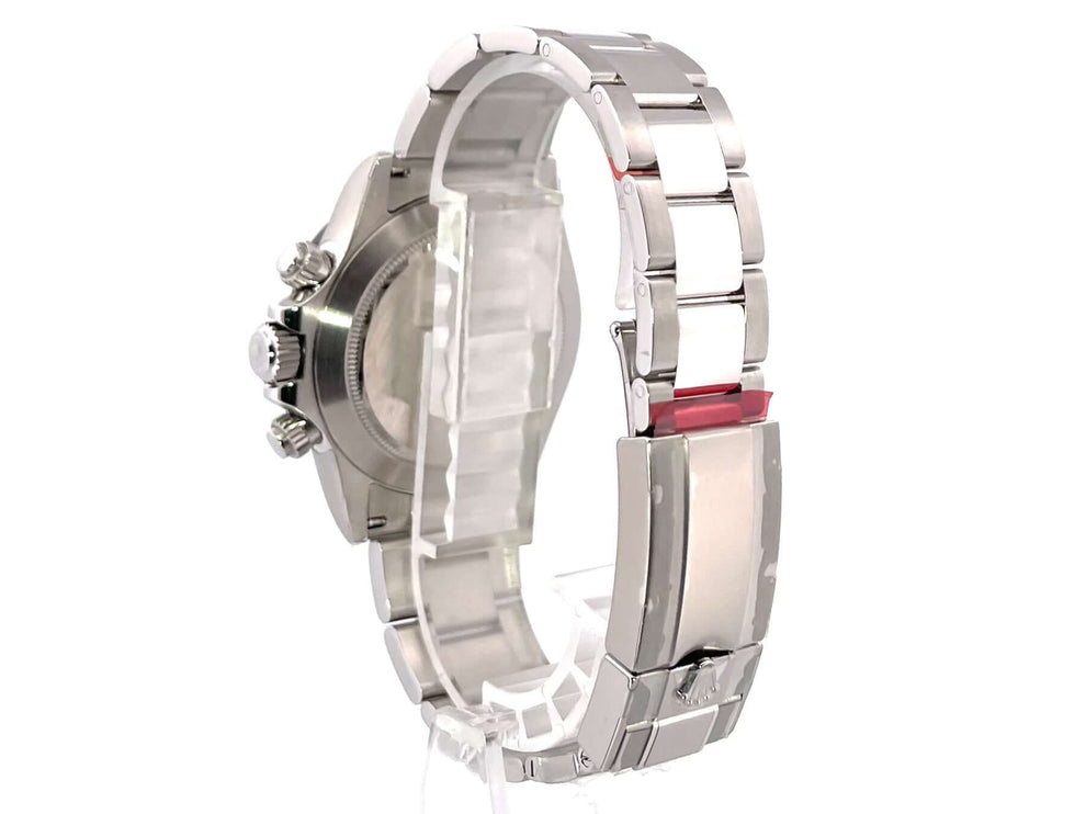 Rückansicht der Rolex Daytona Edelstahl 116500LN mit poliertem und satiniertem Oyster Edelstahl Armband und Sicherheitsfaltschließe