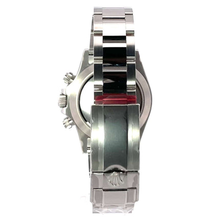 Rückansicht der Rolex Daytona Edelstahl 116500LN mit poliertem und satiniertem Oyster Edelstahl Armband und Sicherheitsfaltschließe