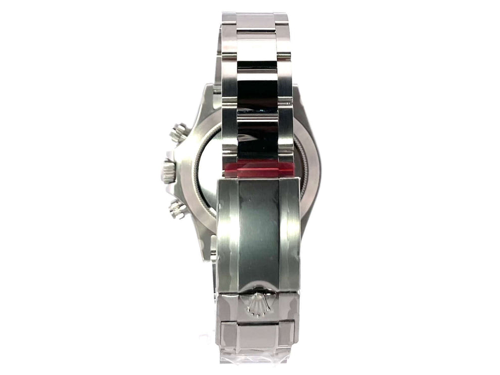 Rückansicht der Rolex Daytona Edelstahl 116500LN mit poliertem und satiniertem Oyster Edelstahl Armband und Sicherheitsfaltschließe