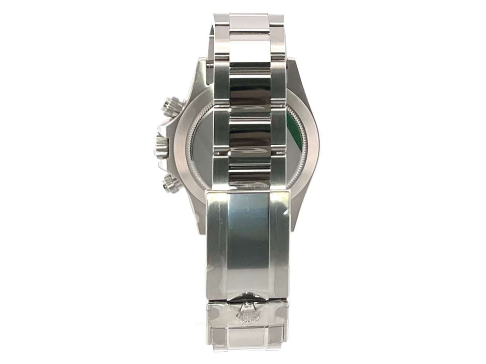 Rückseite der Rolex Daytona Edelstahl 116500LN mit poliertem Oyster Edelstahl Armband und Sicherheitsfaltschließe