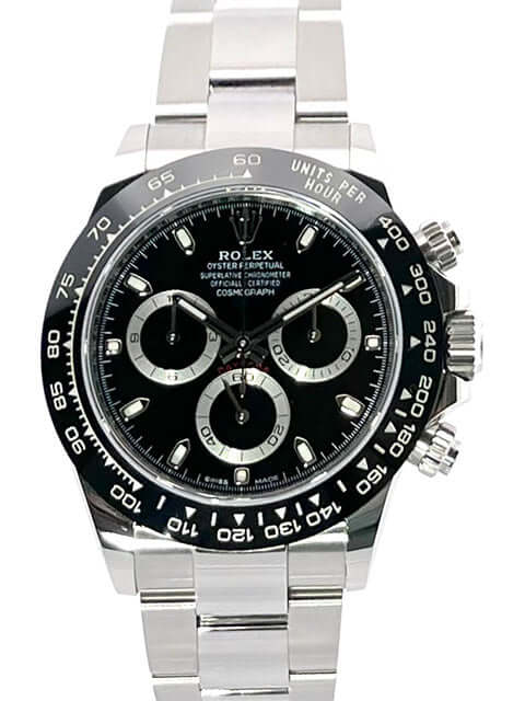 Rolex Daytona Edelstahl 116500LN Schwarz aus 2020, poliertes und satiniertes Gehäuse, Keramik-Lünette, Oyster-Armband, schwarzes Zifferblatt.