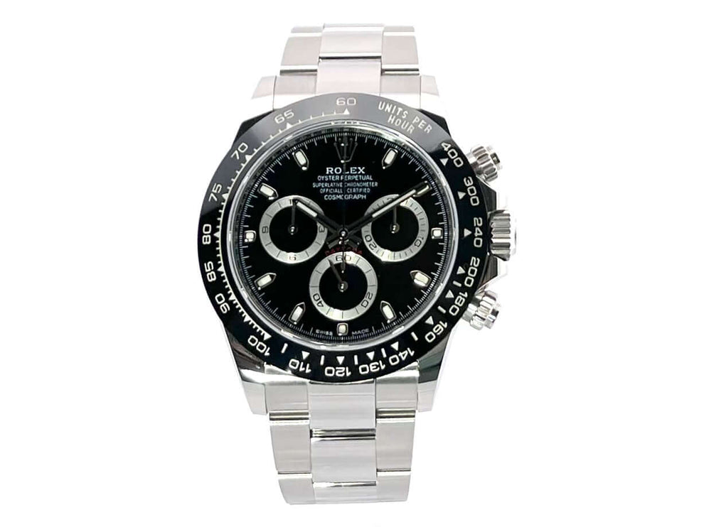 Rolex Daytona Edelstahl 116500LN Schwarz 2020, poliertes und satiniertes Edelstahlgehäuse, Keramik Lünette, schwarzes Zifferblatt, Oyster Armband